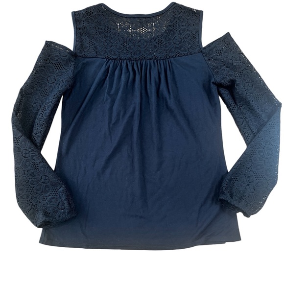 Black Cold Shoulder Blouse with Lace Sleeves - Picture 2 of 5